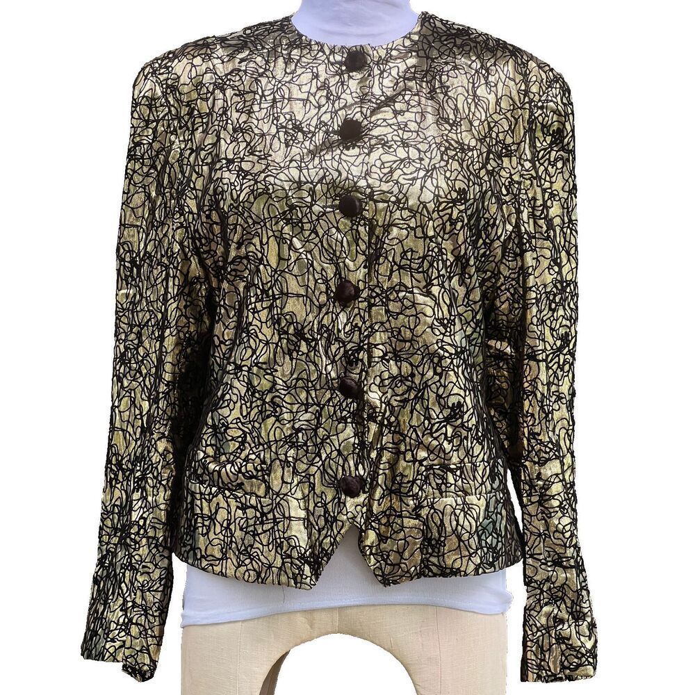 VNTG Chaus Gold Black Circus Festival 80s Party Blazer Jacket Size 10 Rayon